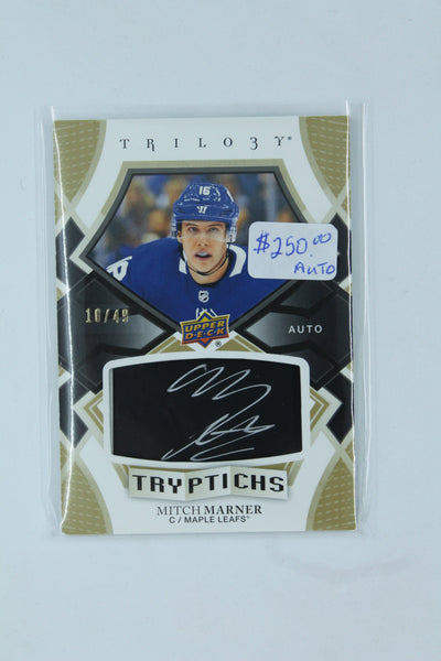 Mitch Marner 2018-19 Upper Deck Trilogy- Tryptichs Autographs/Relics - #T-ML3 #10/49