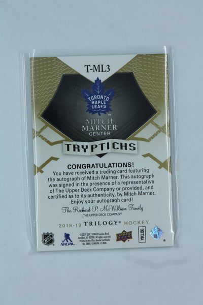 Mitch Marner 2018-19 Upper Deck Trilogy- Tryptichs Autographs/Relics - #T-ML3 #10/49