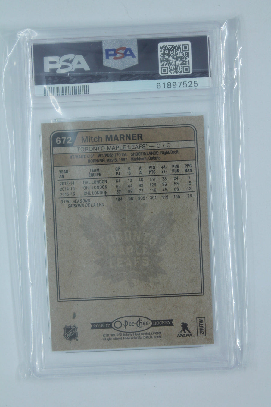 Mitch Marner  2016-17 Upper Deck O-Pee-Chee Rookie Card - Mint PSA 9