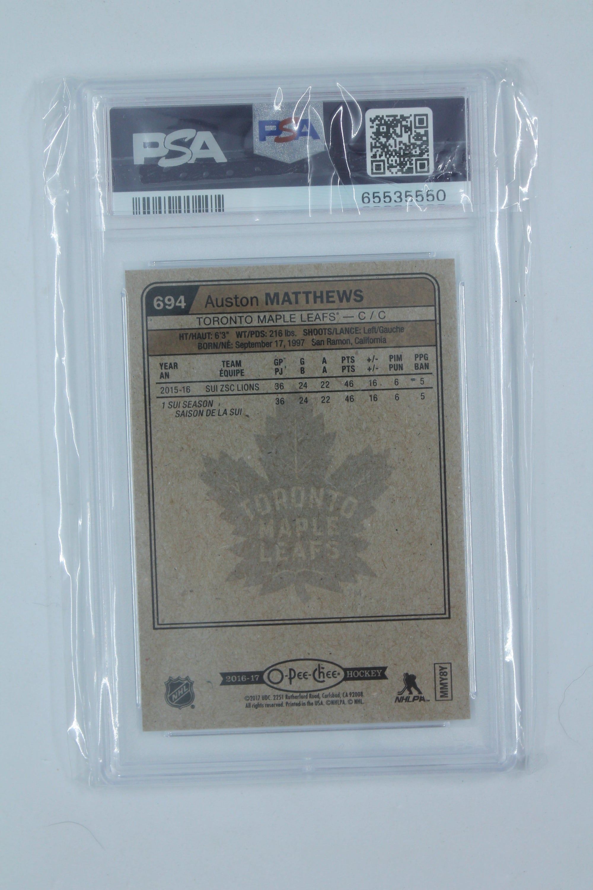 Auston Matthews 2016-17 O-Pee-Chee Update Rookie Card PSA 9