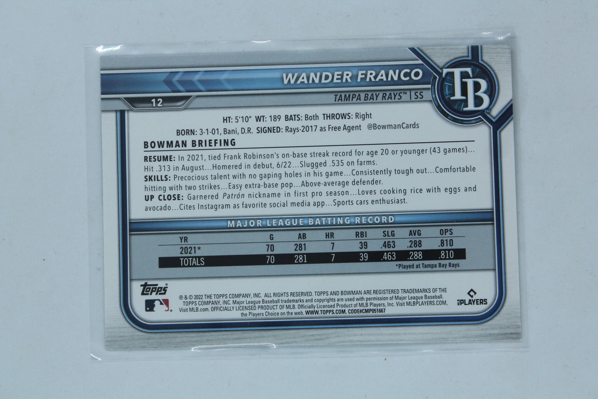 Wander Franco 2022 Bowman Rookie Card