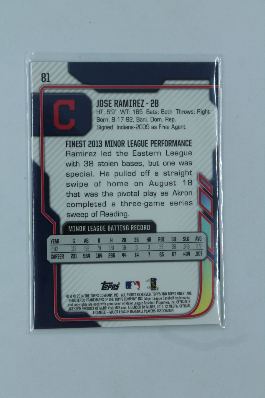 Jose Ramirez 2014 Topps Finest Rookie Card