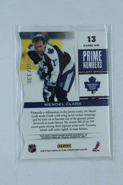 Wendel Clark 2011-12 Panini Elite - Prime Numbers Jerseys #13 #230/330