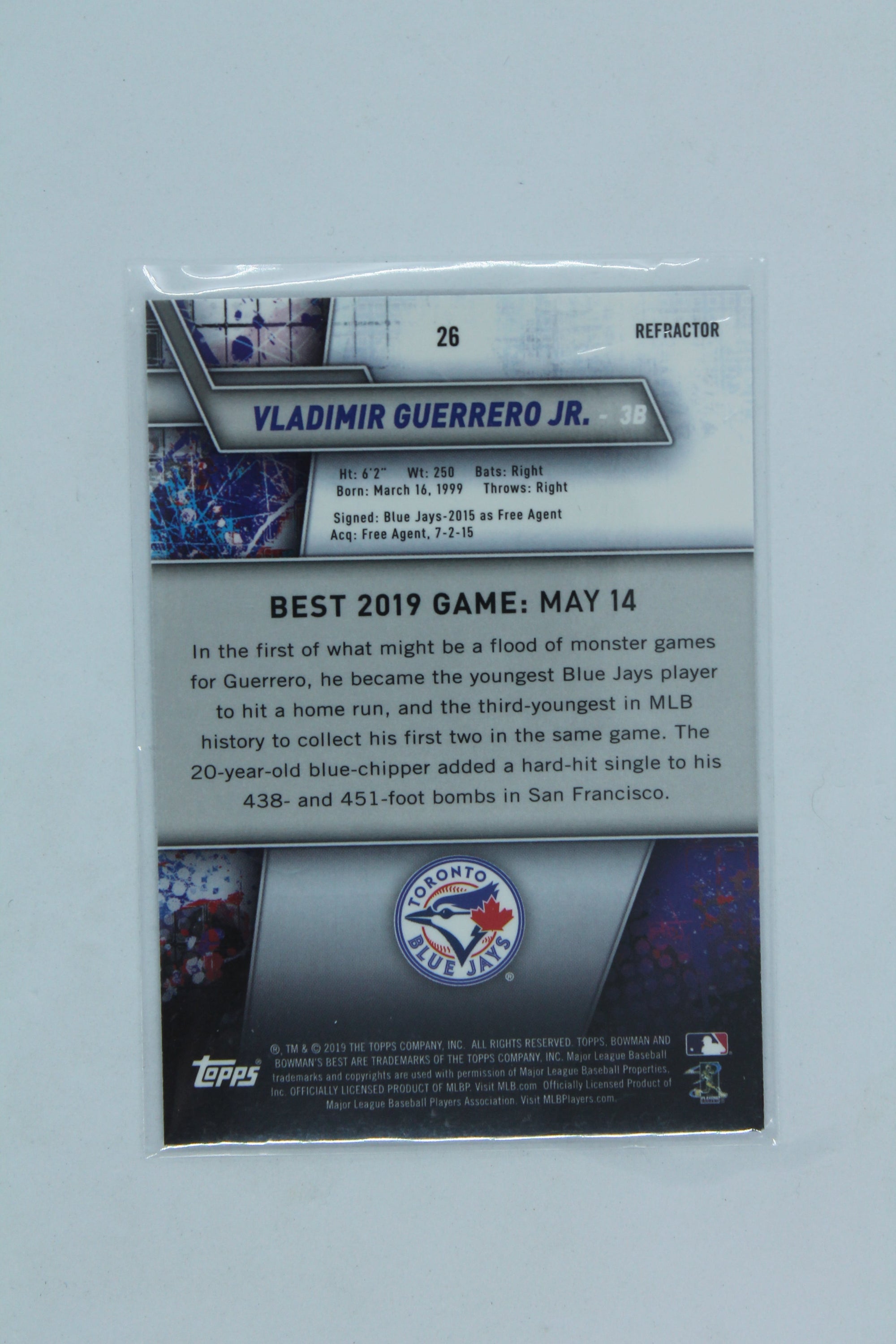 2019 Bowman's Best -  #26  Vladimir Guerrero Jr. - REFRACTOR RC