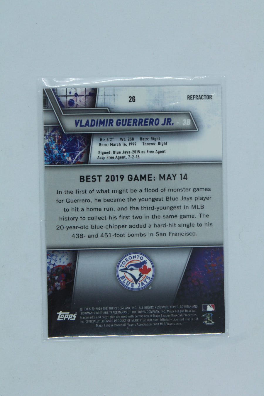 2019 Bowman's Best - #26 Vladimir Guerrero Jr. - REFRACTOR RC