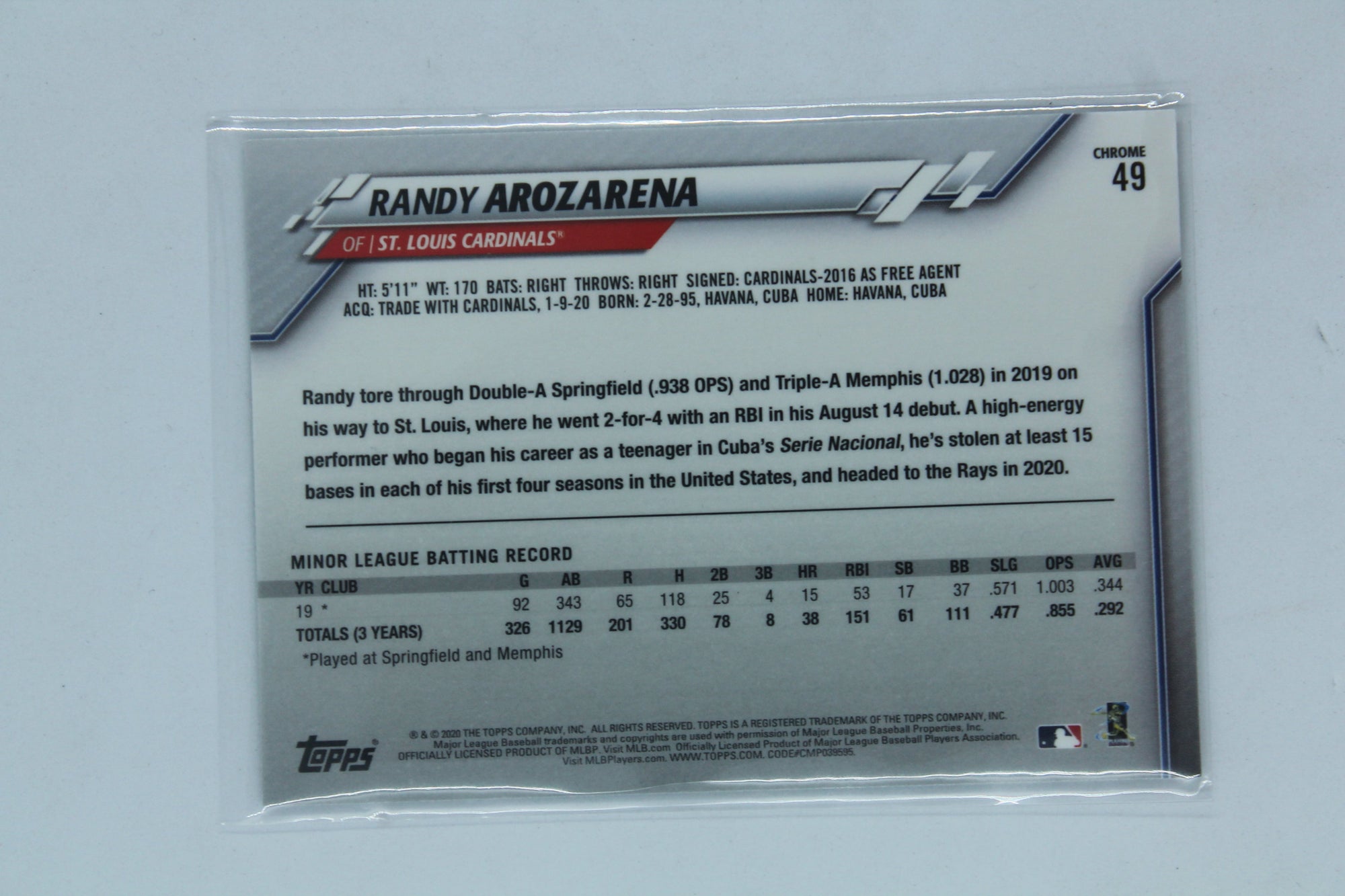 Randy Arozarena 2020 Topps Chrome Rookie Card