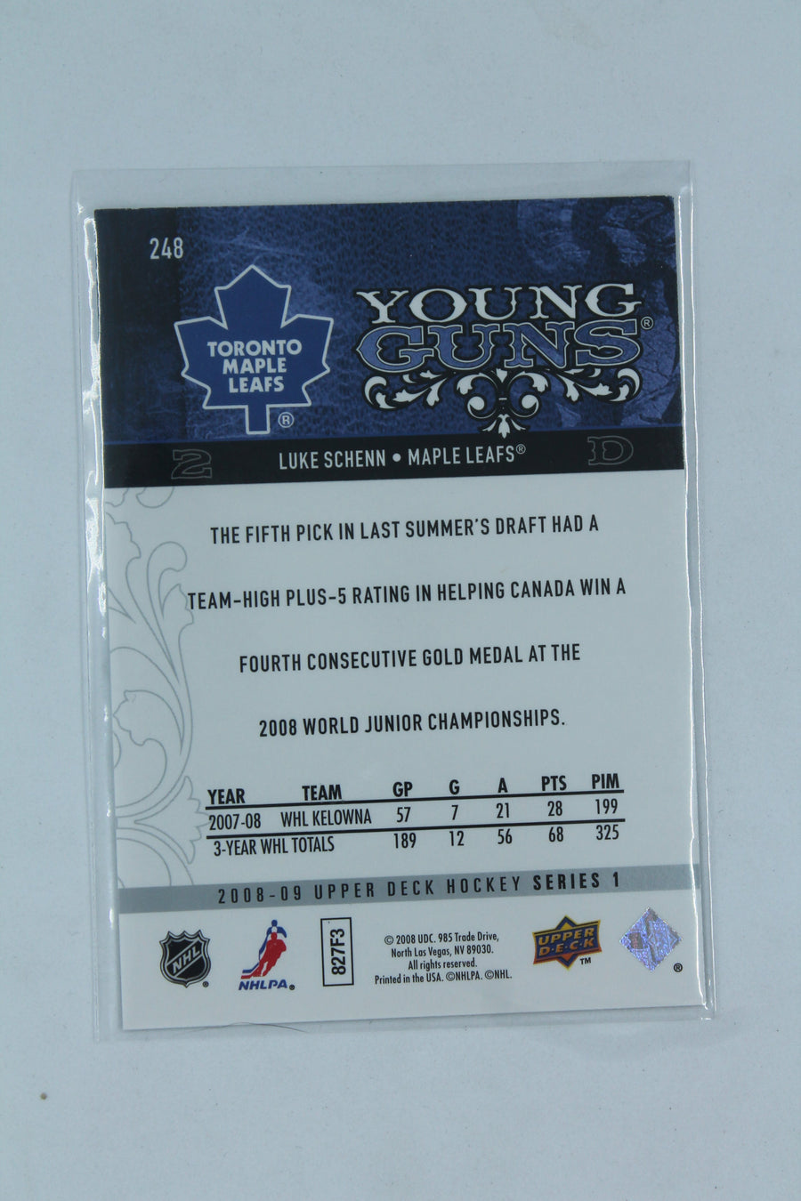 Luke Schenn 2008-09 Upper Deck Young Guns Rookie Card