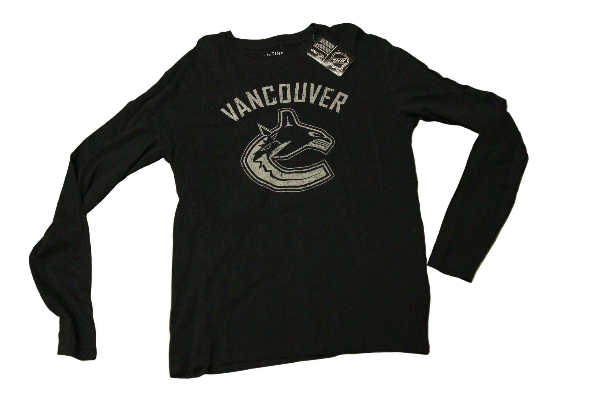 NHL Vancouver Canucks Men's Old Time Hockey Leonard L/S Tee (Black & Grey)