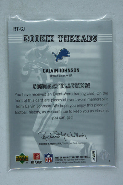 Calvin Johnson 2007 SP Rookie Threads - Authentic Player Worn Patch - RT-CJ - Rookie Year