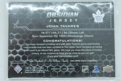 John Tavares 2020-21 SPx - UD Black Obsidian Jersey #OJ-JT - Jersey Card #132/249