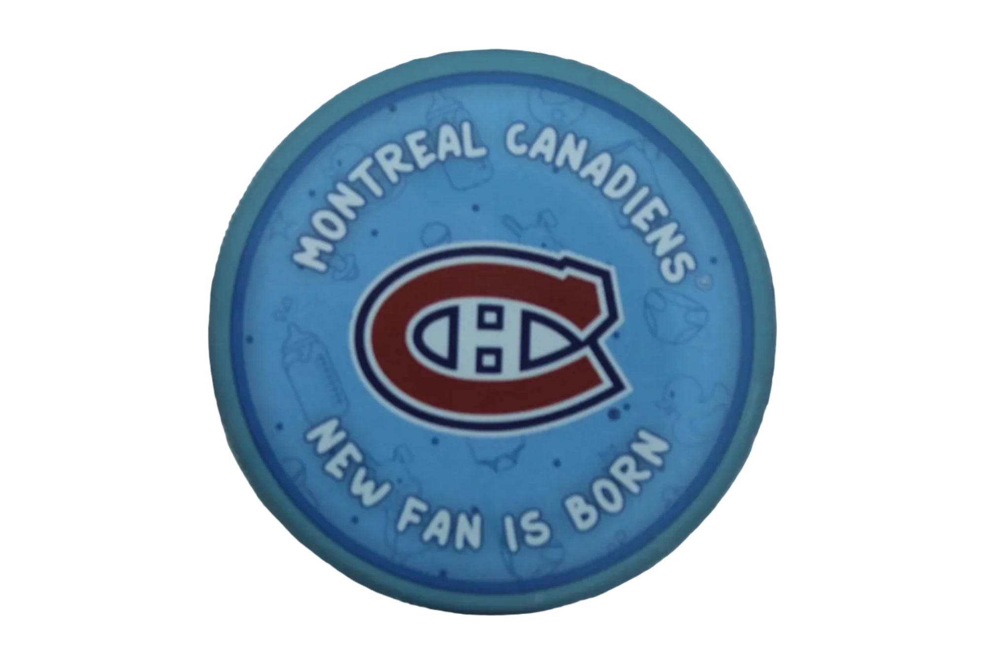 NHL Montreal Canadiens "New Fan is Born" Hockey Puck (Baby blue) in Puck Case