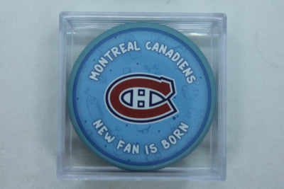 NHL Montreal Canadiens "New Fan is Born" Hockey Puck (Baby blue) in Puck Case