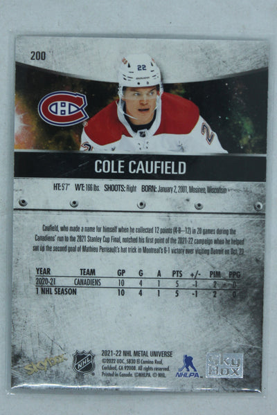 Cole Caufield 2021-22 Skybox Metal Universe Spectrum Rookies Rookie Card