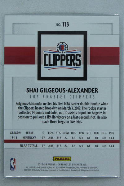 Shai Gilgeous Alexander 2018 Panini Chronicles Rookie Card