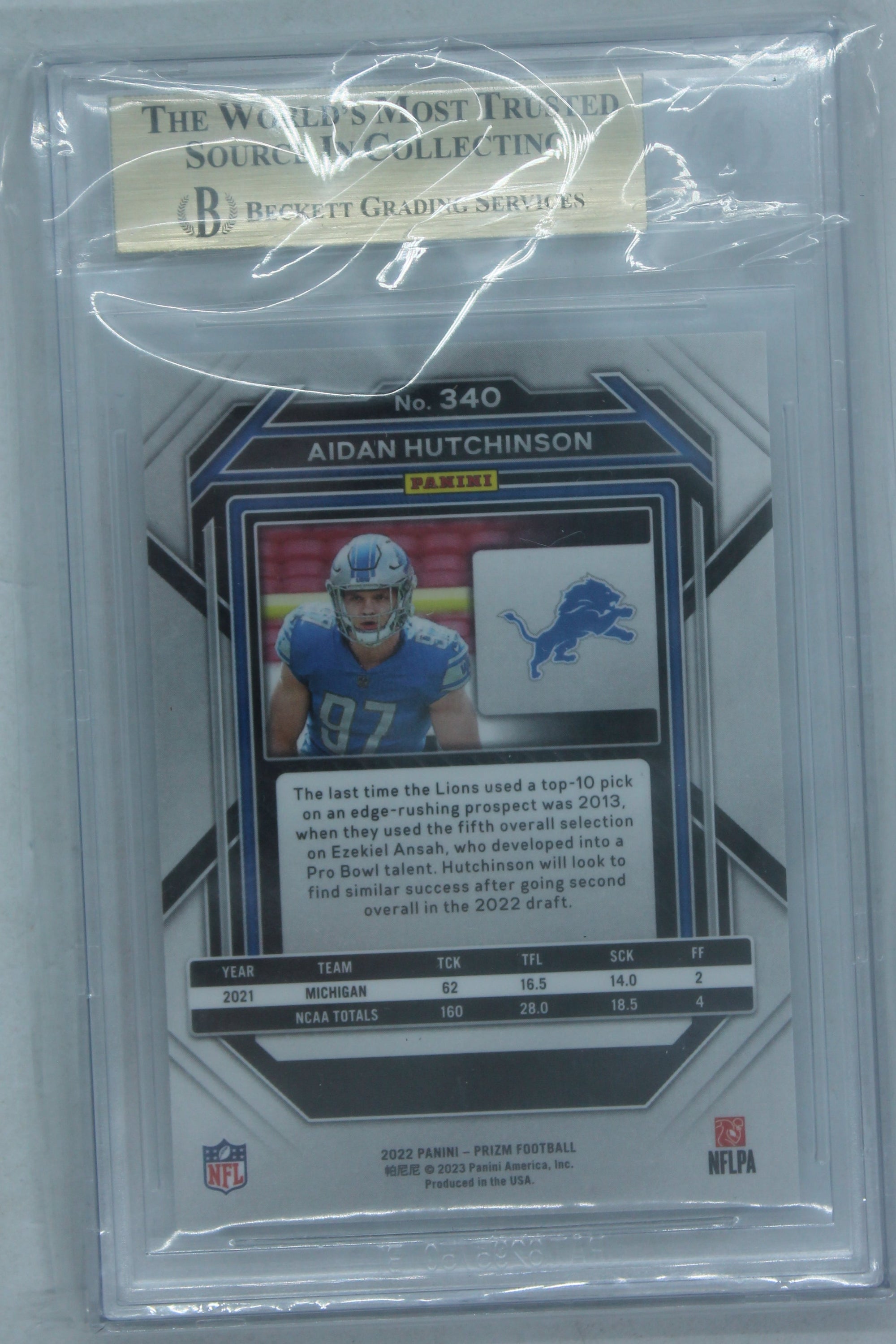 Aidan Hutchinson 2022 Panini Prizm Rookie Card - Beckett 9.5 Gem Mint