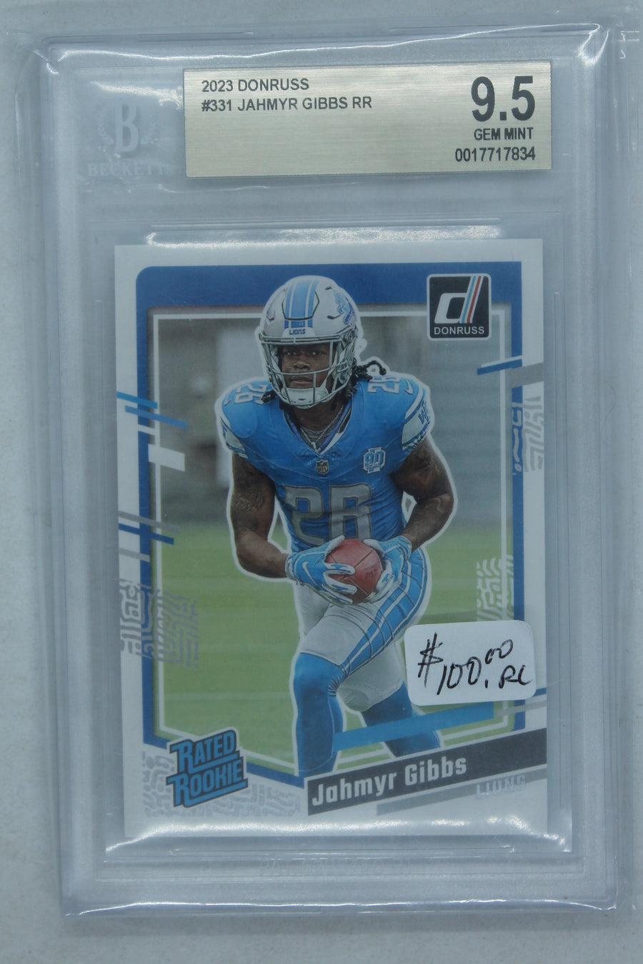 Jahmyr Gibbs 2023 Panini Donruss Rated Rookie - Rookie Card - Beckett 9.5 Gem Mint