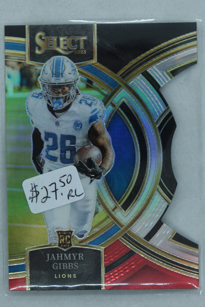 Jahmyr Gibbs 2023 Panini Select Black & Red Prizm Die-Cut Premier Level Rookie Card