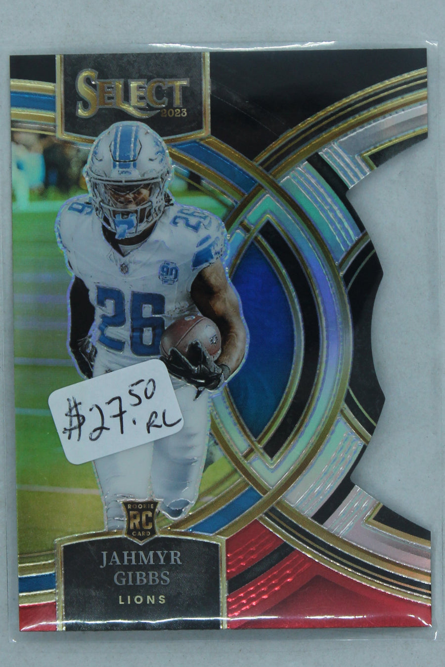 Jahmyr Gibbs 2023 Panini Select Black & Red Prizm Die-Cut Premier Level Rookie Card