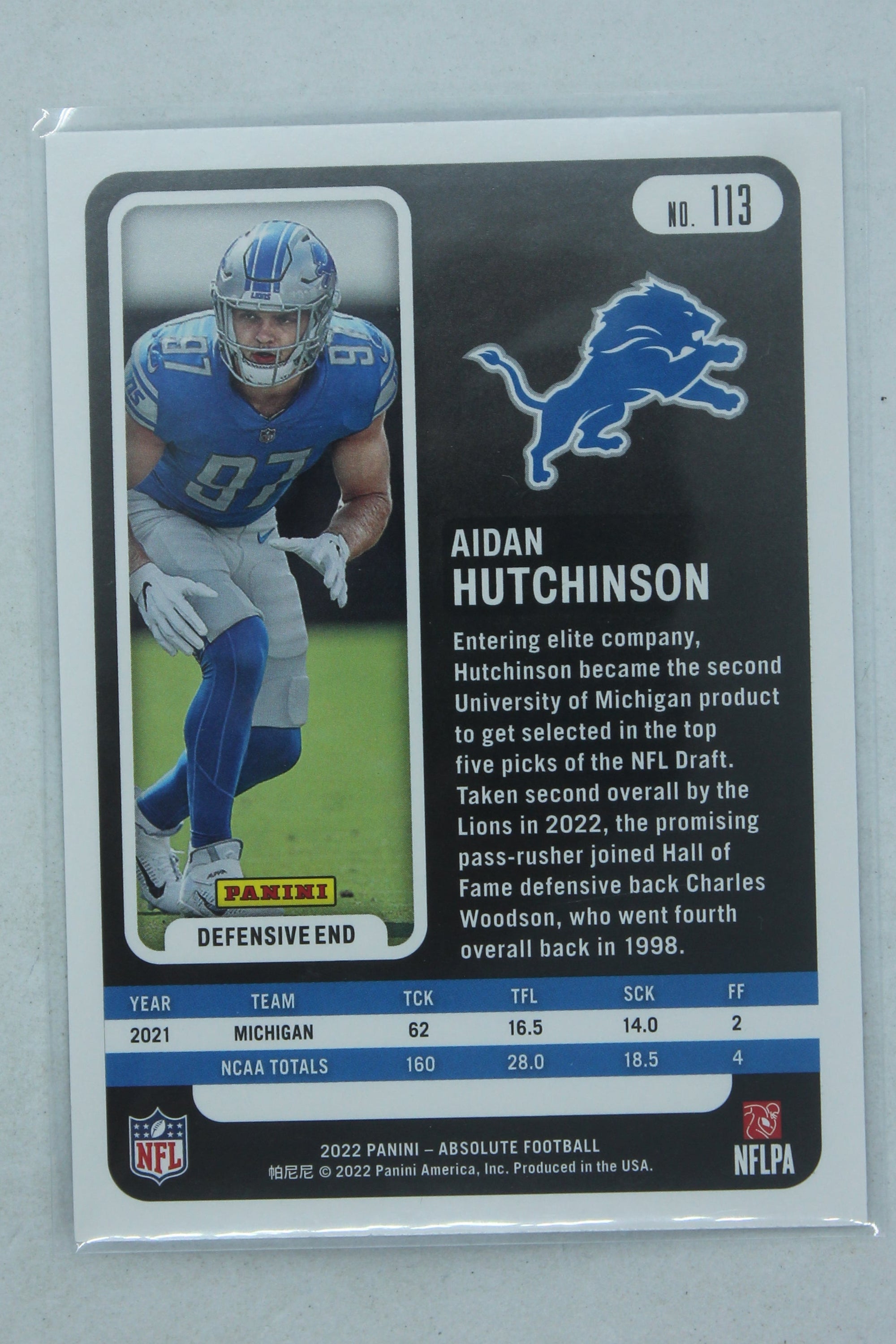 Aidan Hutchinson 2022 Panini Absolute Rookies Rookie Card
