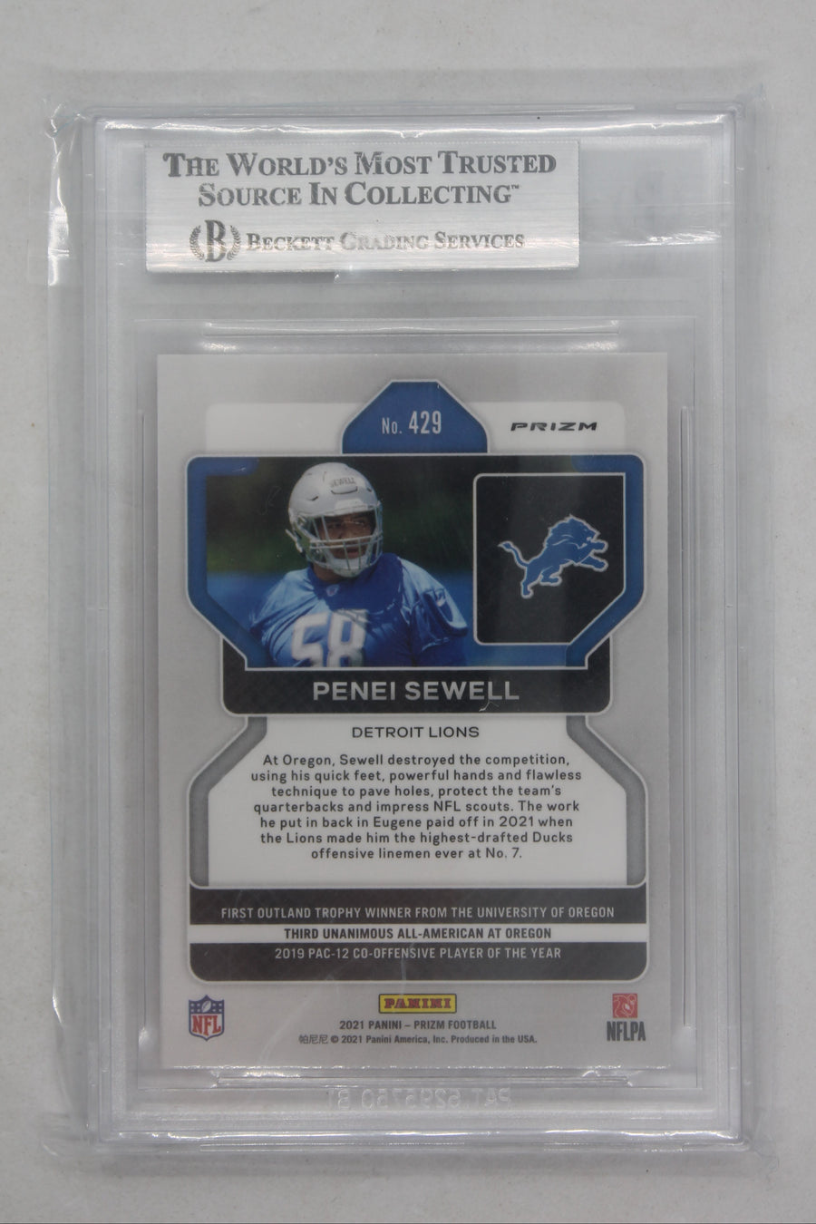 Penei Sewell Panini Prizm Lazer Prizm Rookie Rookie Card - Beckett 8.5 NM-MT