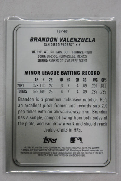 2022 Bowman Platinum - Top Prospects - Ice Foilboard #Top-69 Brandon Valenzuela PRC