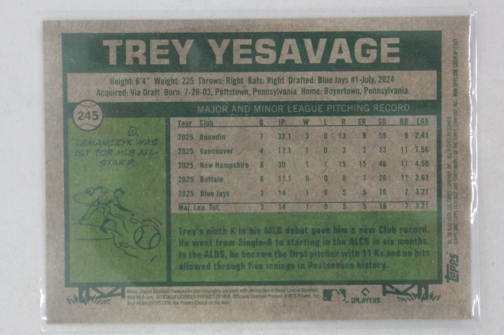 Trey Yesavage 2026 Topps Heritage Chrome Silver Sparkle Refractor Rookie Card