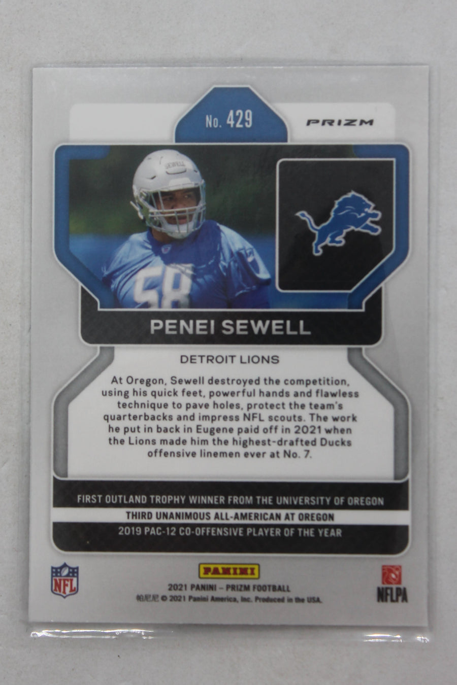 Penei Sewell Panini Prizm Red, White & Blue Prizm Rookie Rookie Card