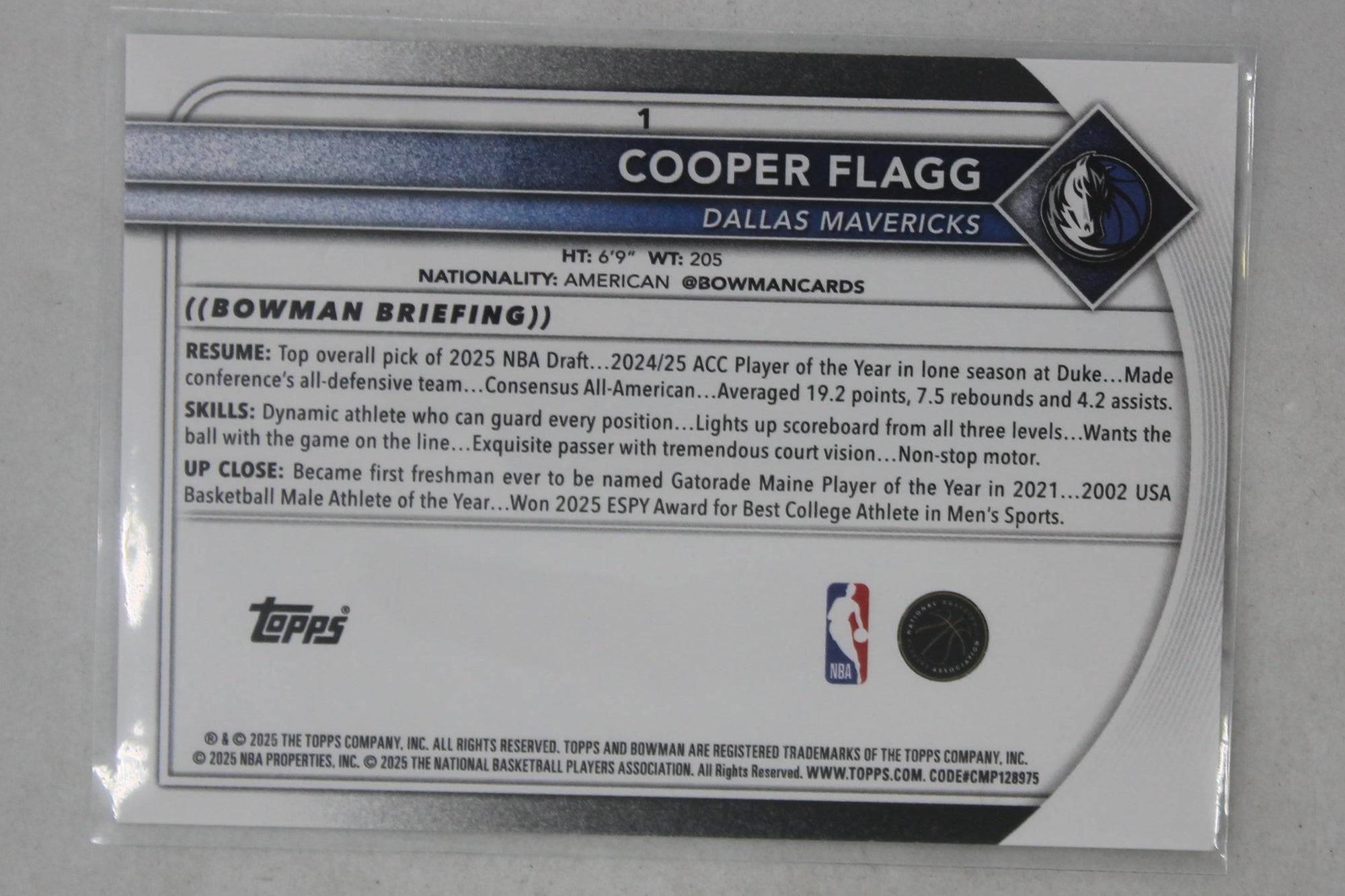 Cooper Flagg 2025-26 Bowman Rookie Card