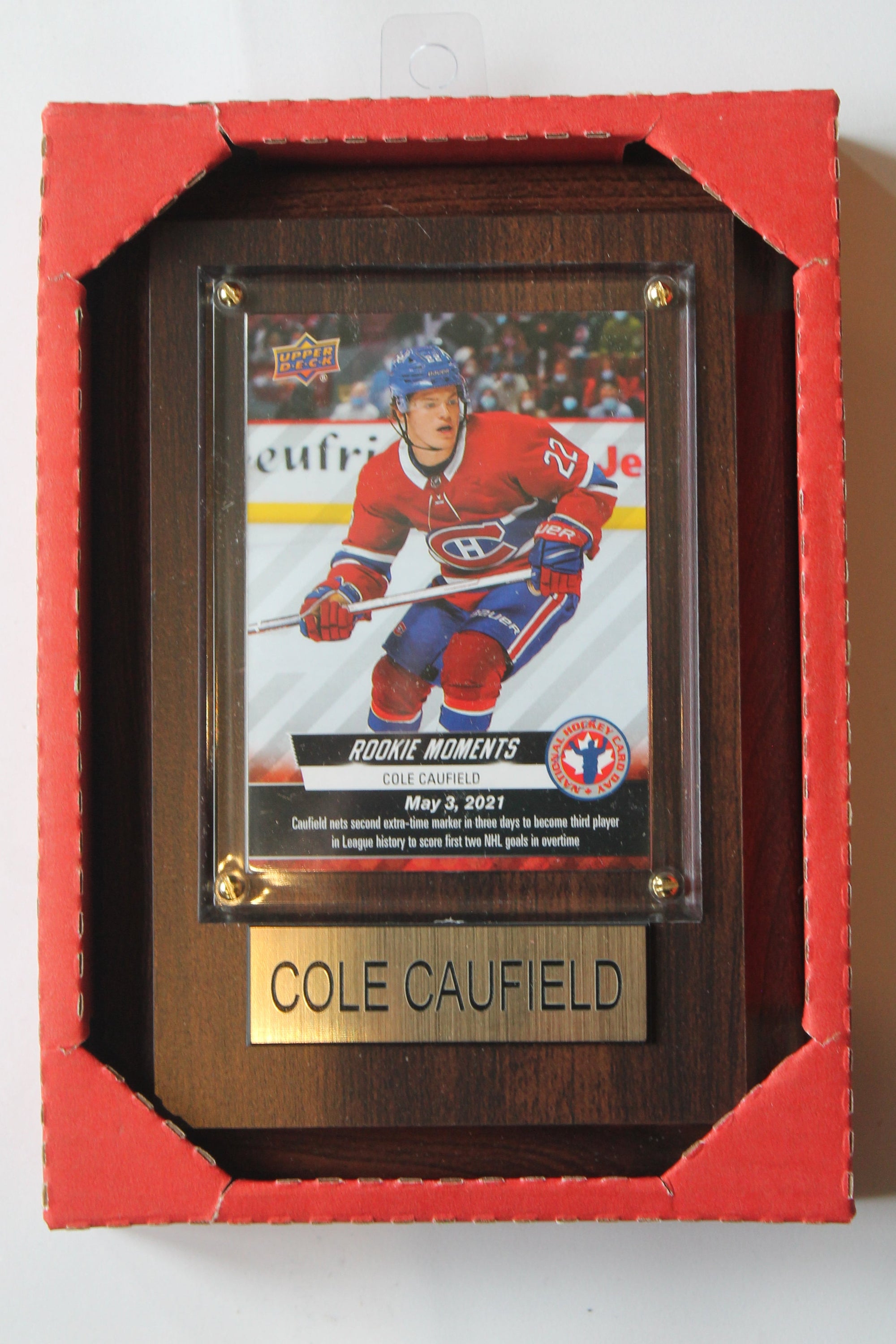 NHL Montreal Canadiens Cole Caufield Plaque with Upper Deck Card -Rookie Moments