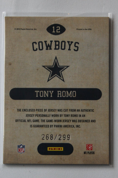 Tony Romo 2010 Panini Threads - Game Day Jerseys - #12 Jersey Card #268/299