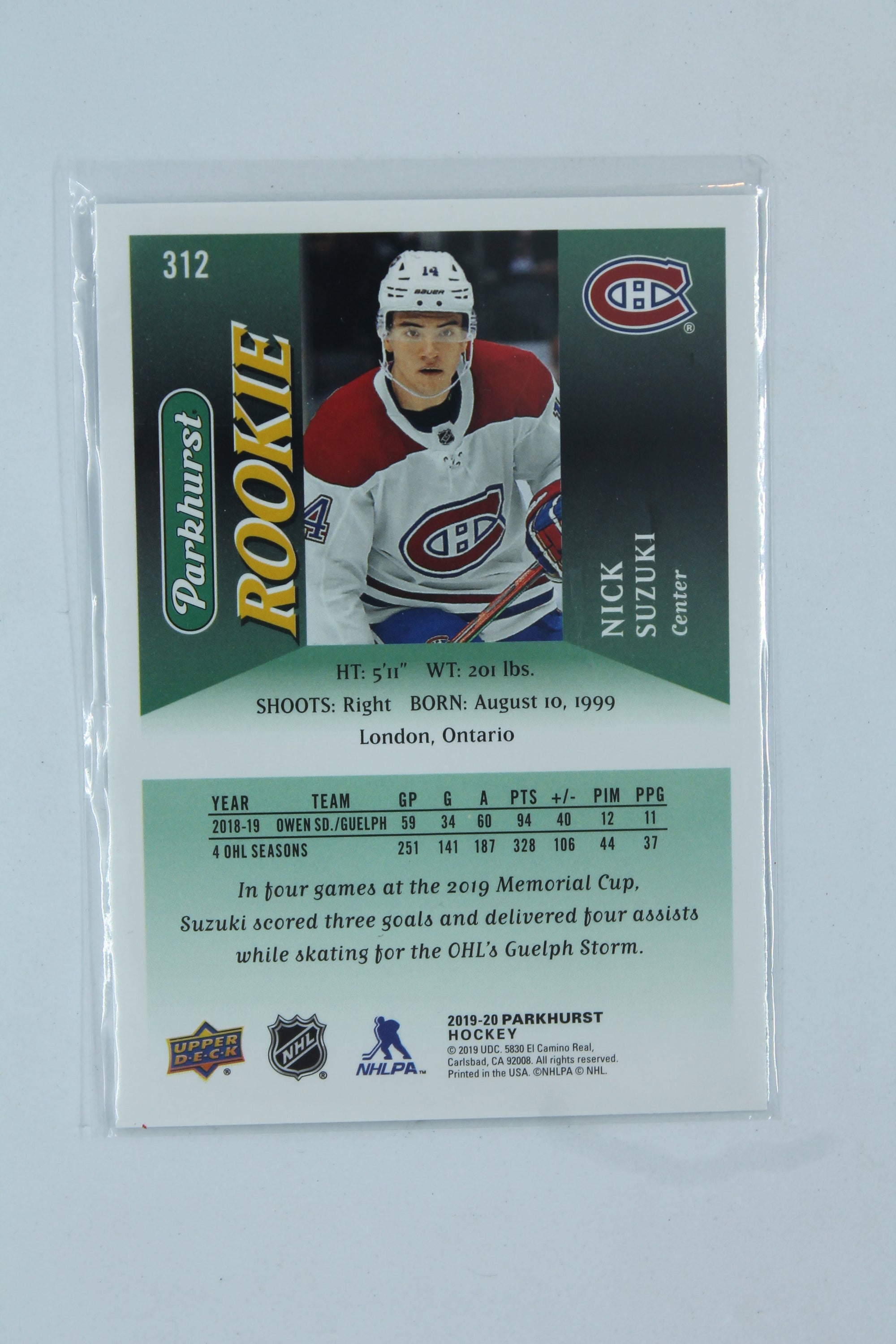 Nick Suzuki 2019-20 Upper Deck Parkhurst Rookies Rookie Card