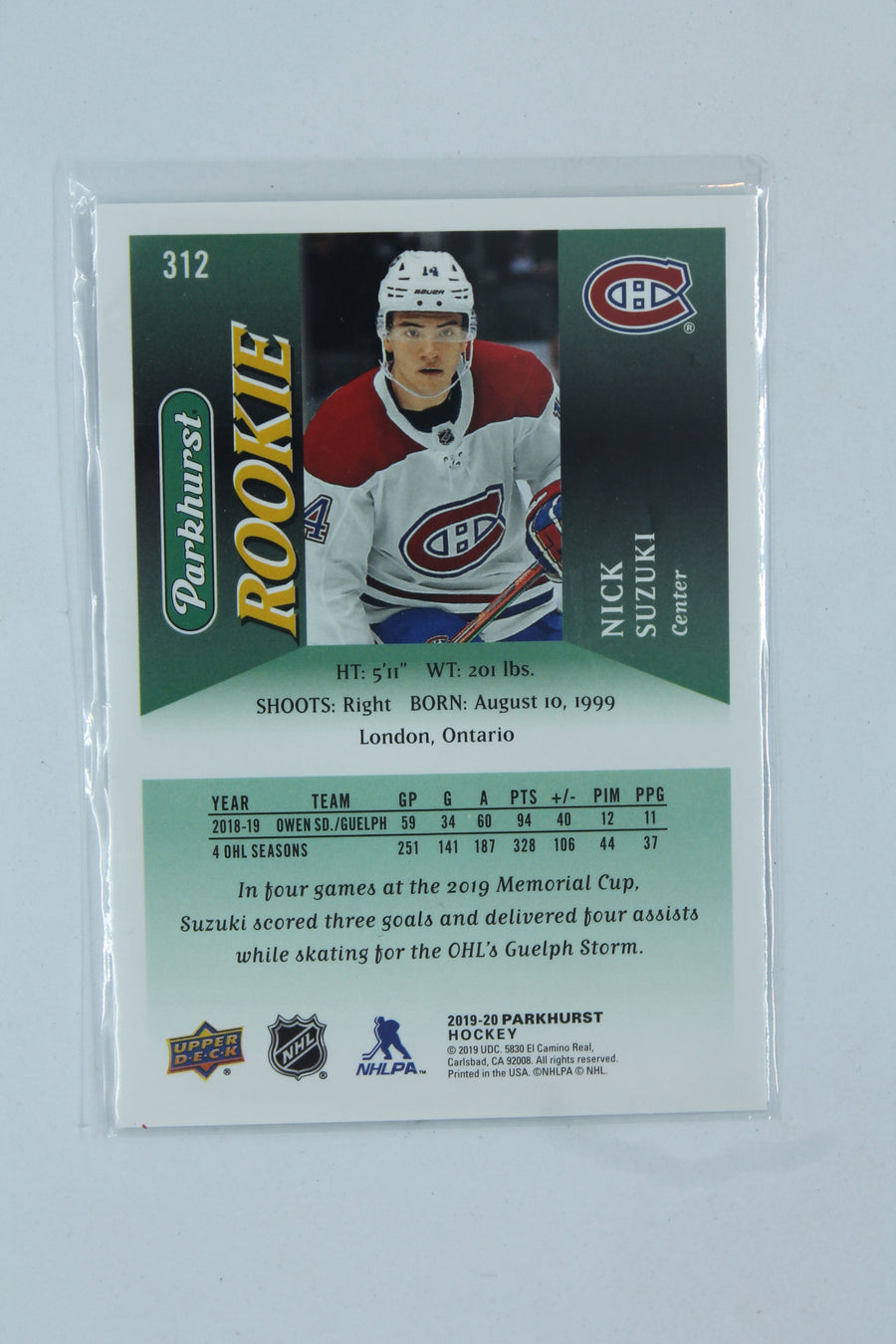 Nick Suzuki 2019-20 Upper Deck Parkhurst Rookies Rookie Card