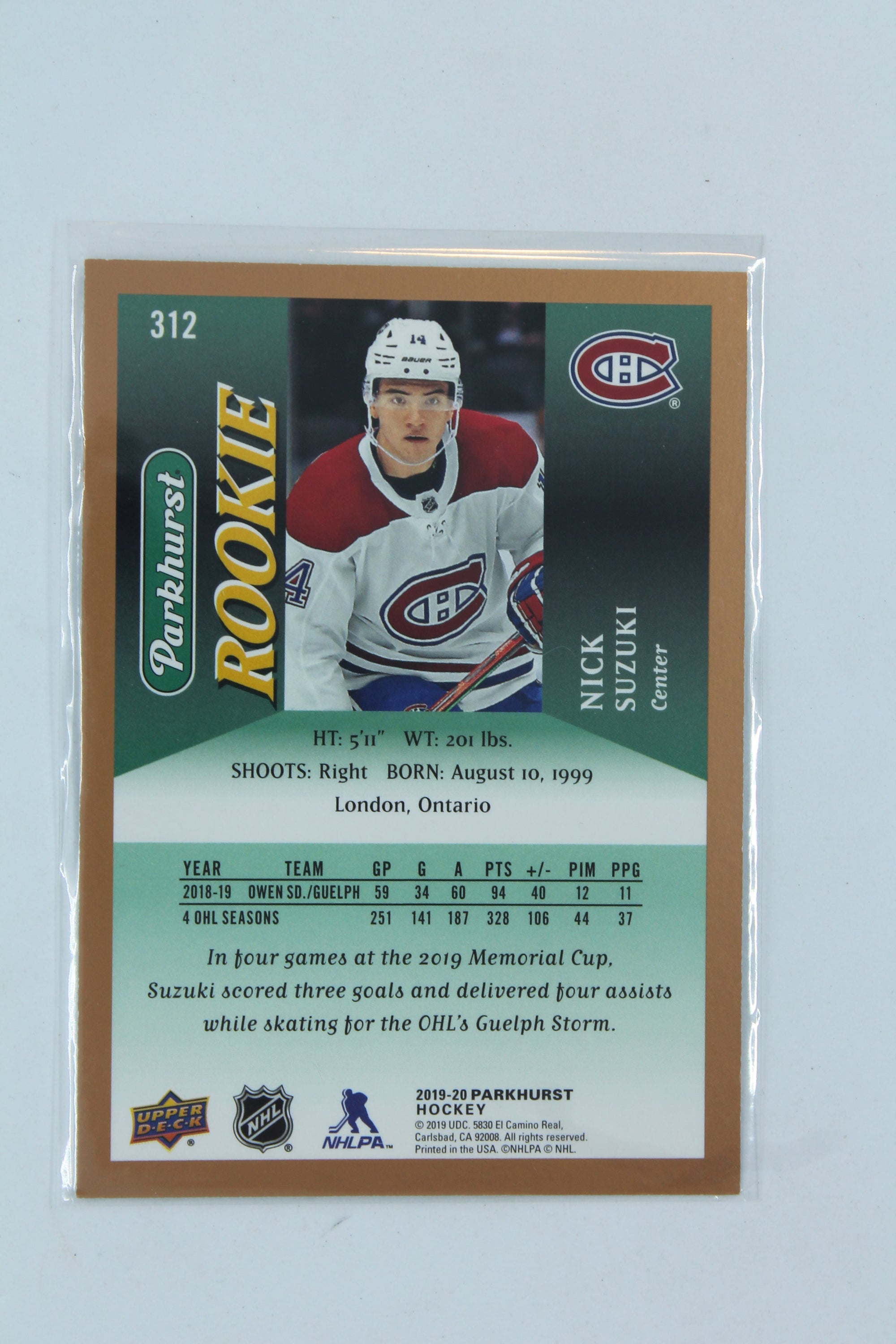 Nick Suzuki 2019-20 Upper Deck Parkhurst Bronze Rookies Rookie Card