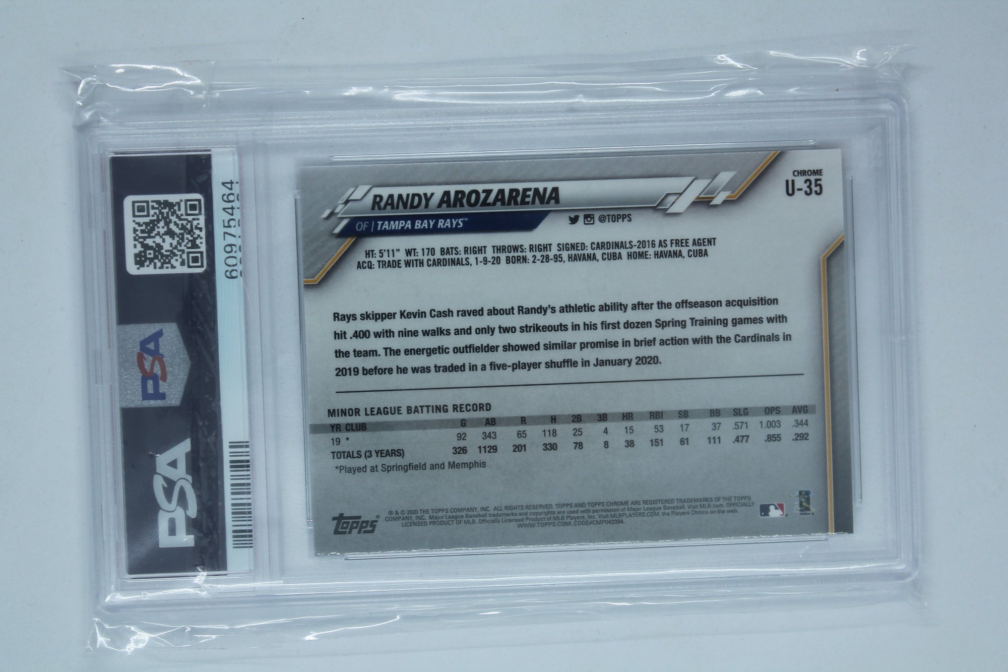 Randy Arozarena 2020 Topps Chrome Update Series Rookie Card - PSA 8