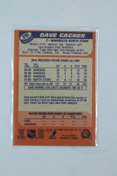 Dave Gagner 1988-89 O-Pee-Chee Rookie Card