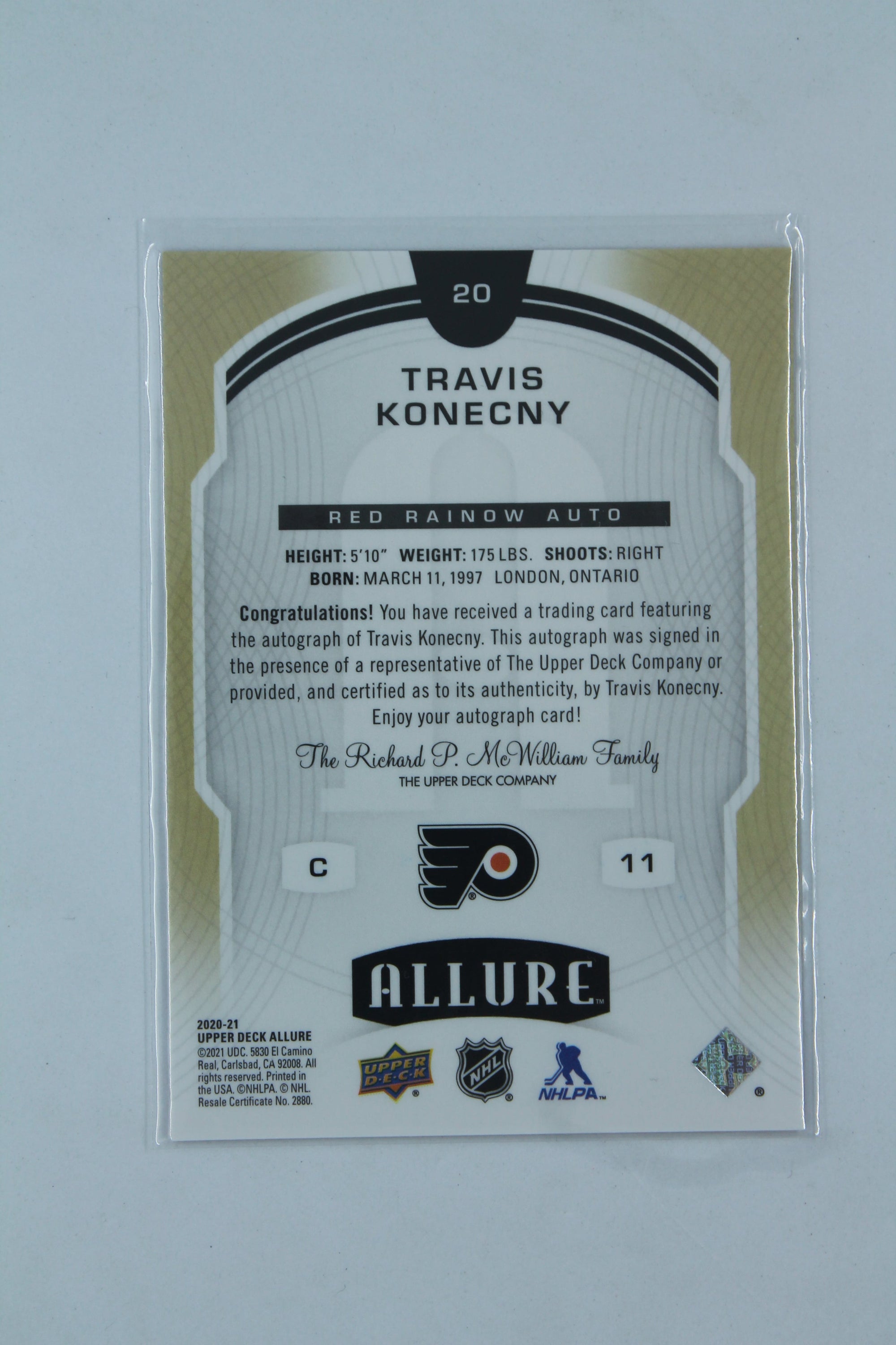 Travis Konecny  2020-21 Upper Deck Allure Red Rainbow Autograph