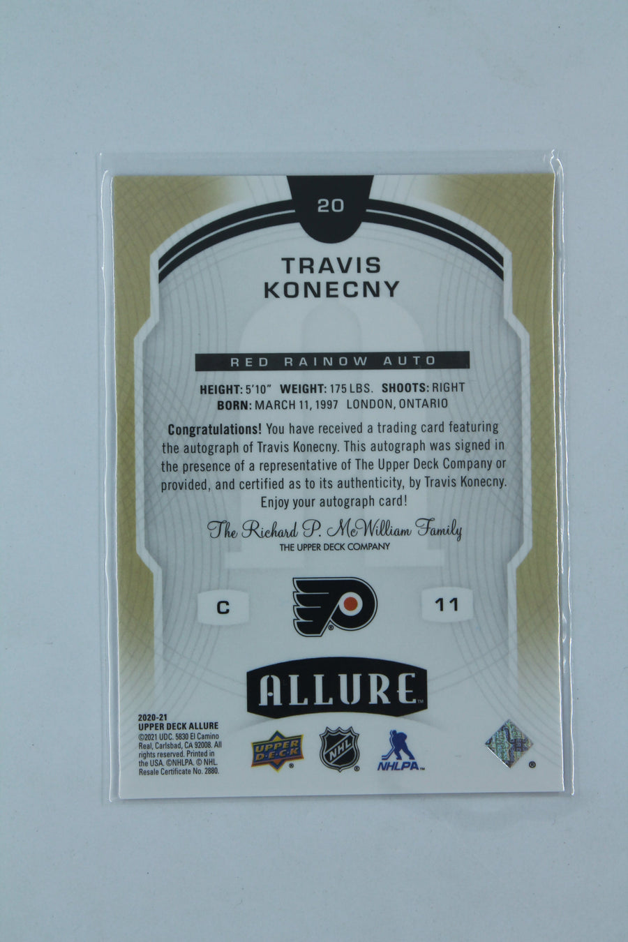 Travis Konecny  2020-21 Upper Deck Allure Red Rainbow Autograph