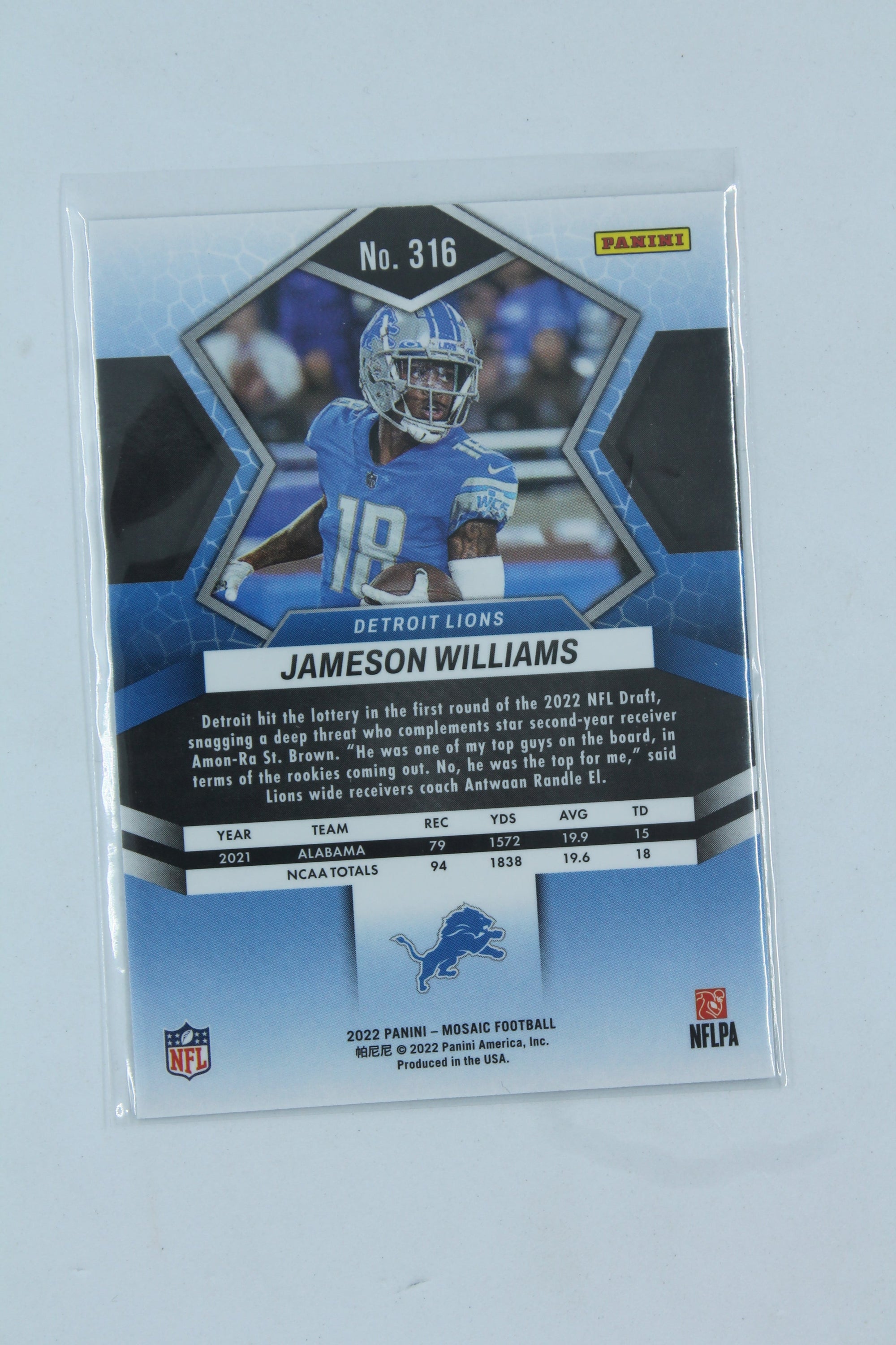 Jameson Williams 2022 Panini Mosaic Rookies -  Rookie Card