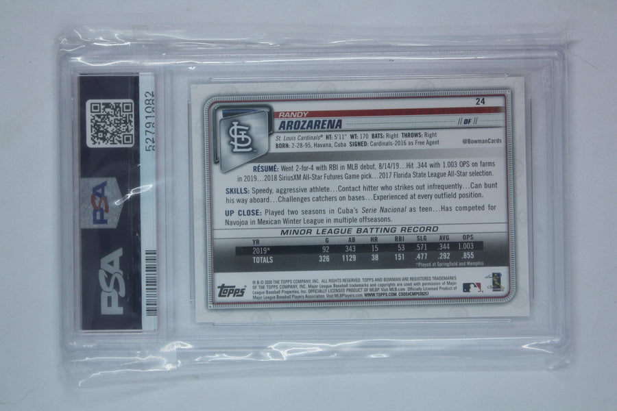 Randy Arozarena 2020 Bowman Rookie Card - PSA Mint 9