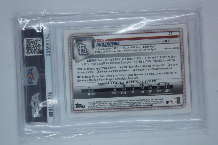 Randy Arozarena 2020 Bowman Rookie Card - PSA Mint 9