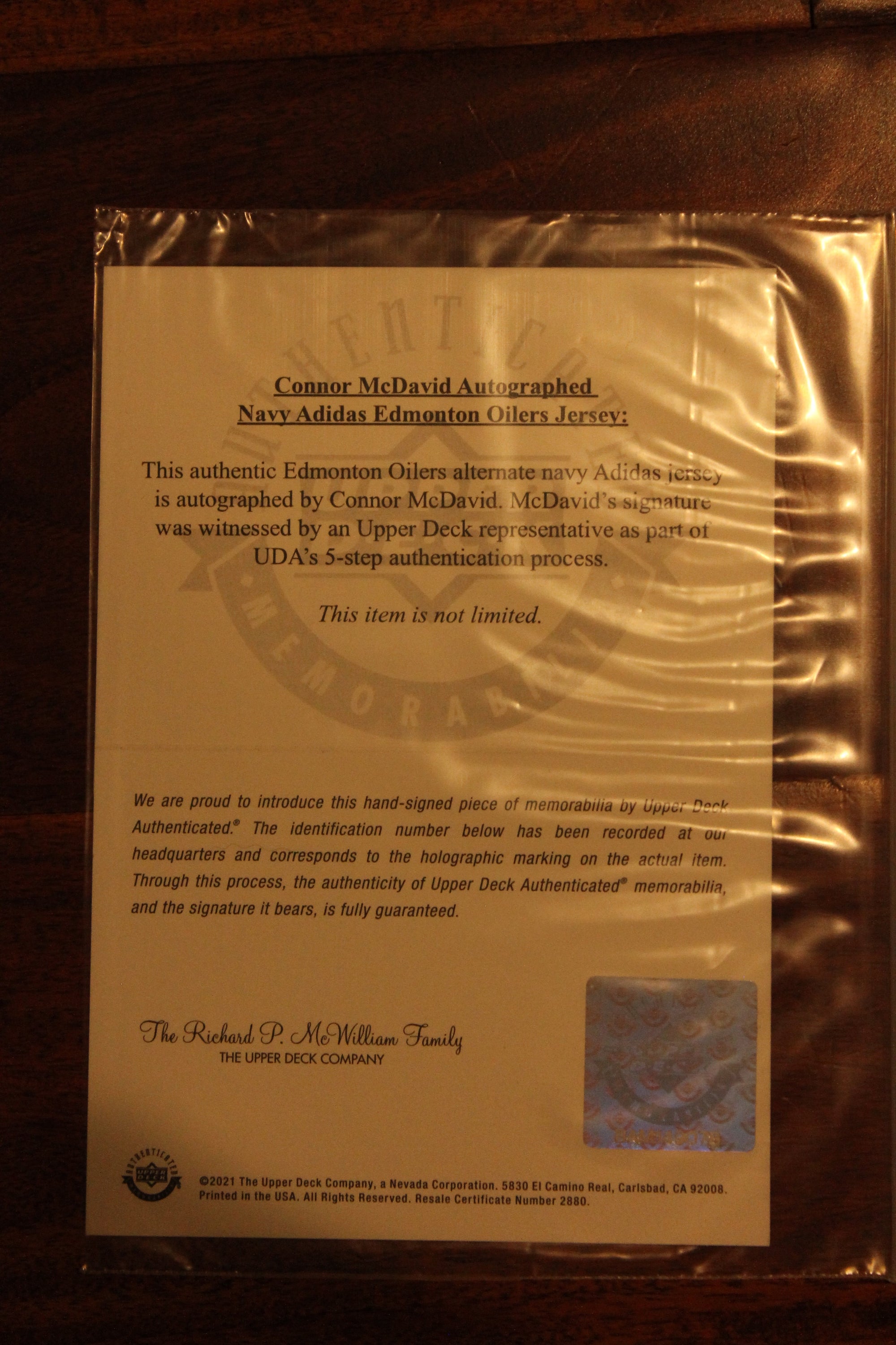 Upper Deck Connor McDavid Autographed Navy Adidas Oilers Jersey