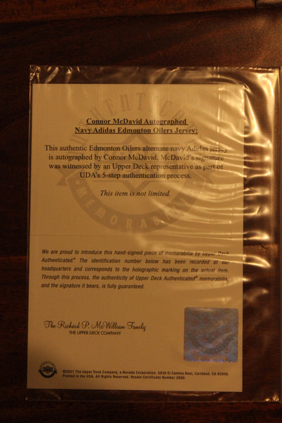 Upper Deck Connor McDavid Autographed Navy Adidas Oilers Jersey