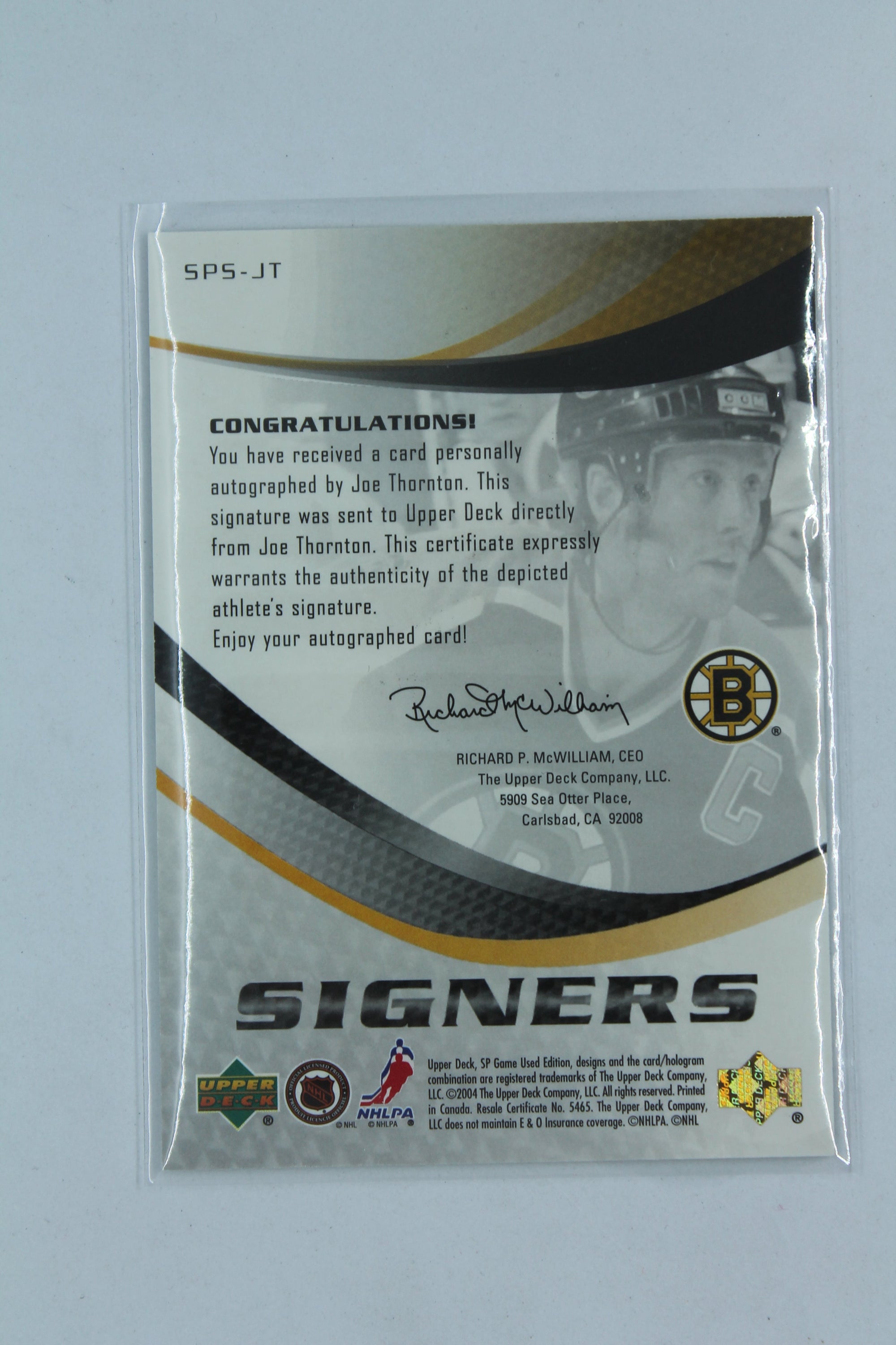 Joe Thornton 2003-04 SP Game Used Edition - Signers #SPS-JT Autographed Card