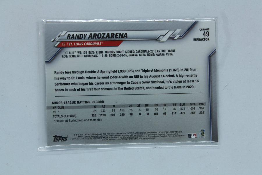 Randy Arozarena 2020 Topps Chrome Pink Refractor Rookie Card