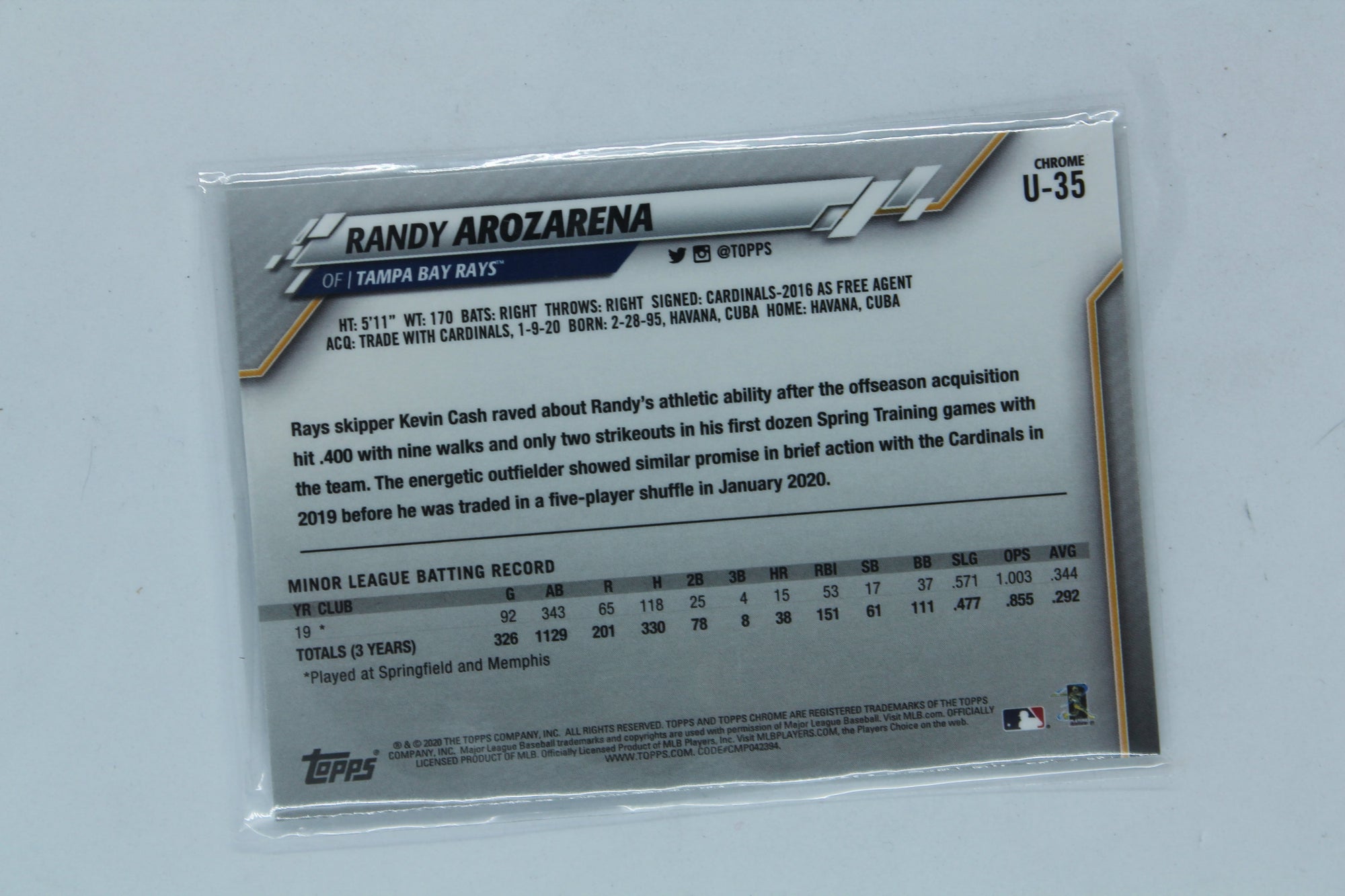 Randy Arozarena 2020 Topps Chrome Update Series Rookie Card