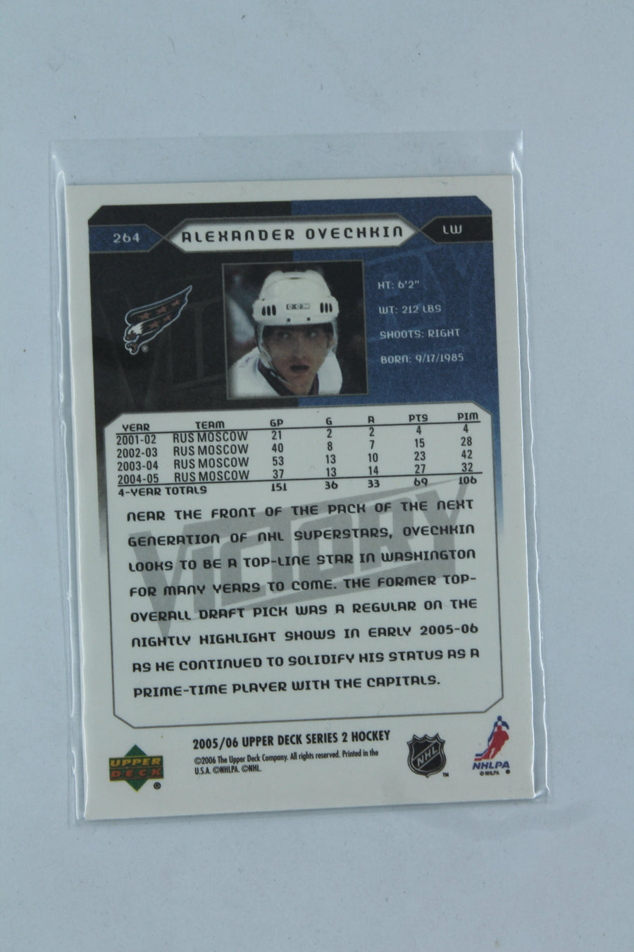 Alex Ovechkin 2005-06 Upper Deck Victory Rookie Card