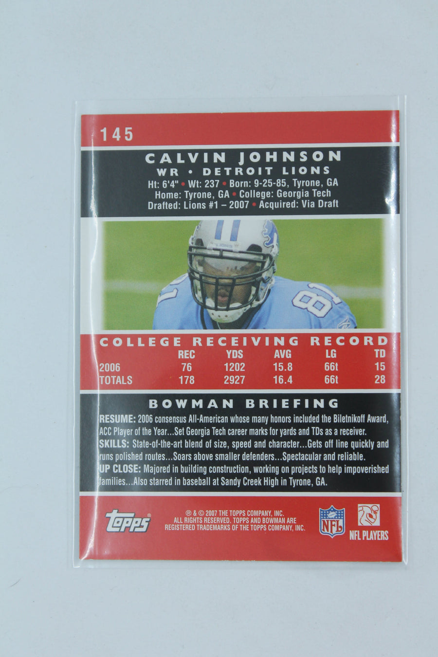 Calvin Johnson 2007 Bowman Rookie Card