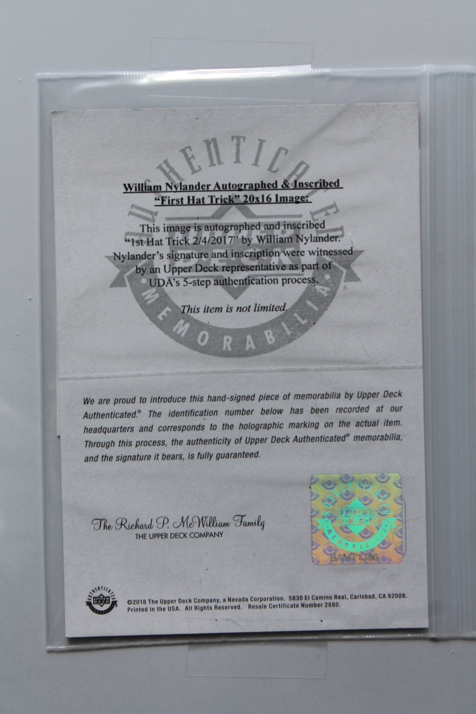 William Nylander Autograhed & Inscribed "First Hat Trick" 20x16 Image - Upper Deck