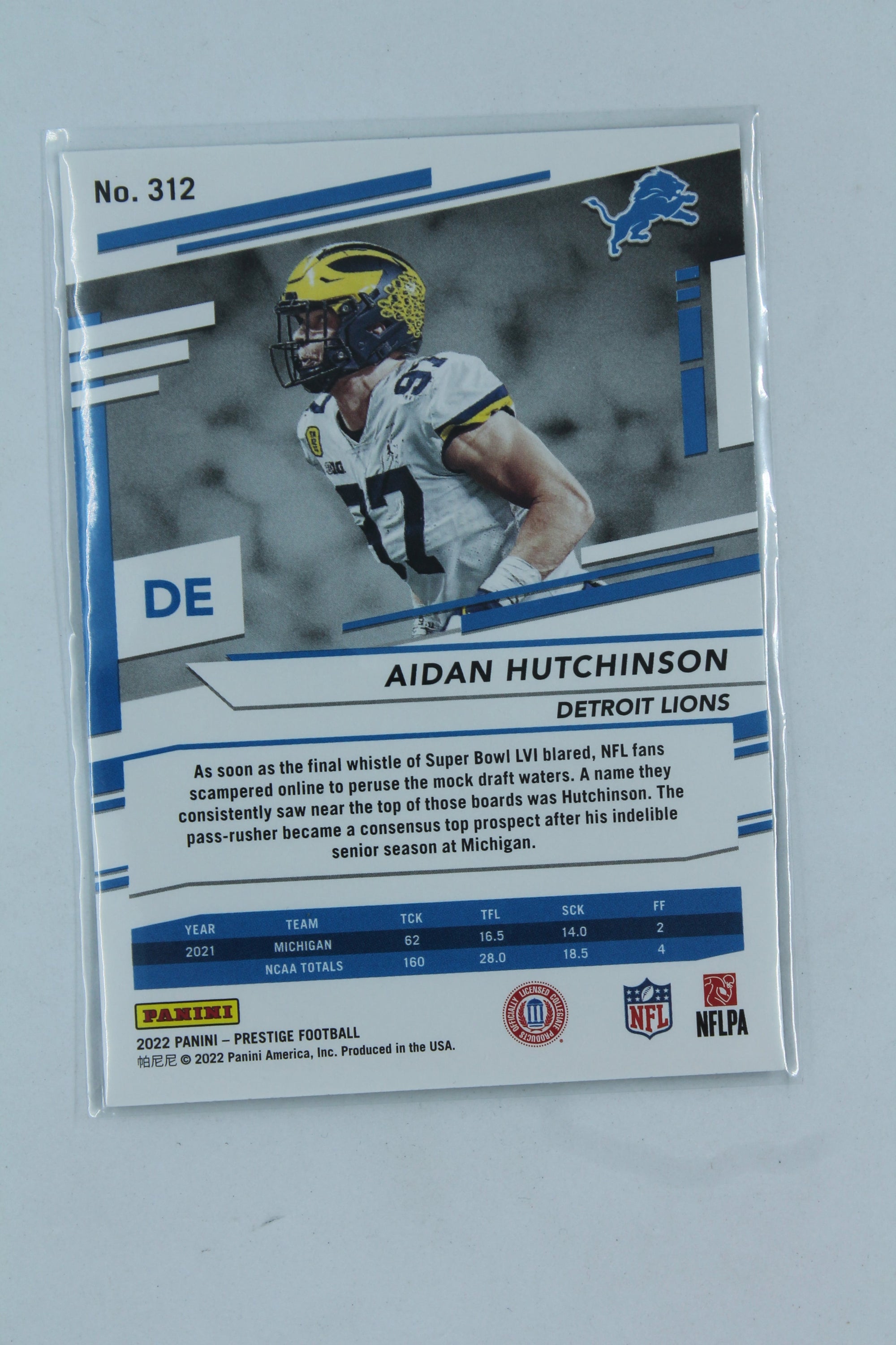 Aidan Hutchinson 2022 Panini Prestige Rookies -  Rookie Card