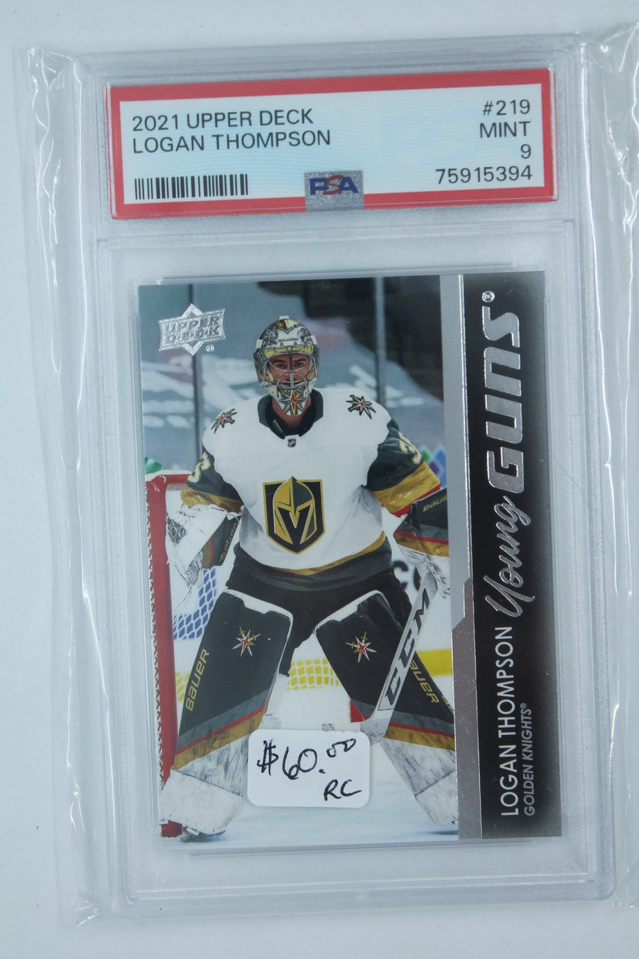 NHL Logan Thompson UD Young Guns Rookie Card - PSA Mint 9